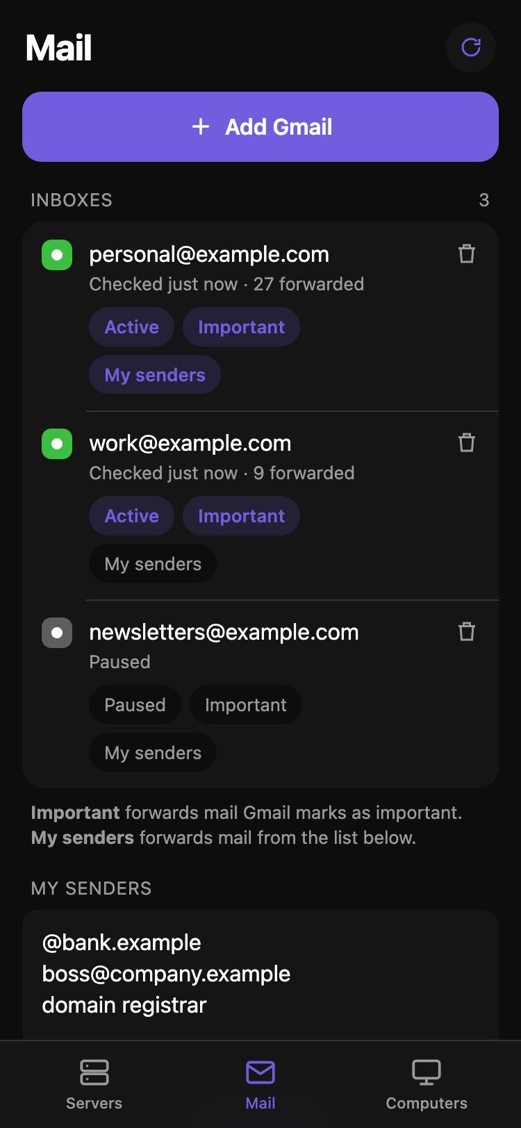Mail tab