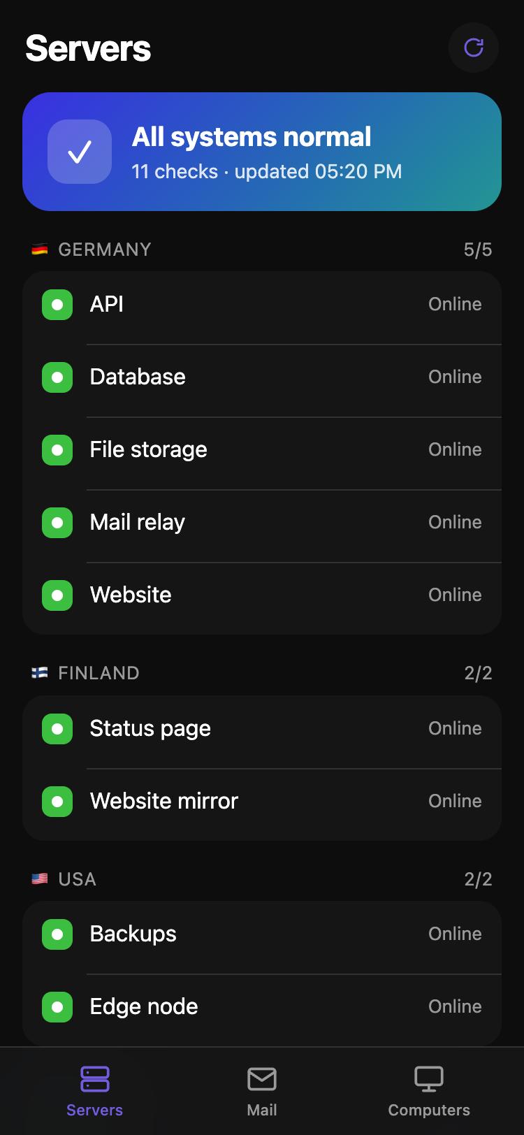 Servers tab